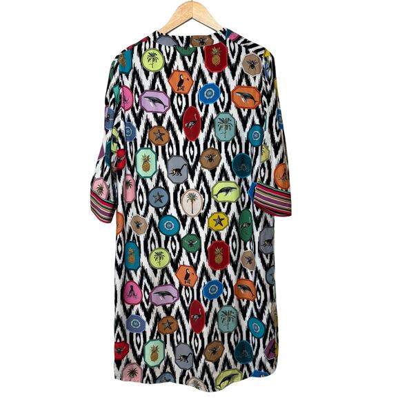Vilagallo Women’s Ikat Exotic Animal V Neck Popover Dress Resort Cruise Size 42 - Picture 2 of 8